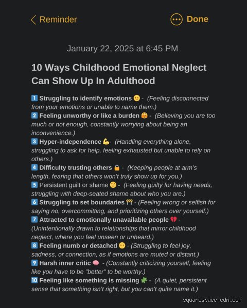 How does emotional neglect show up in adulthood?