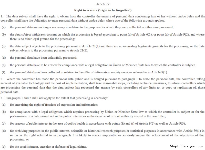 What is Article 17 of the GDPR law and how does the right to be forgotten actually work?